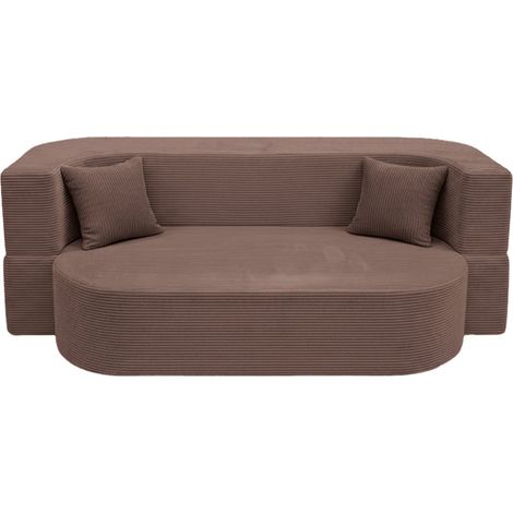 VENEDA - Canapé droit convertible velours côtelé 3 places Marron (1/5)