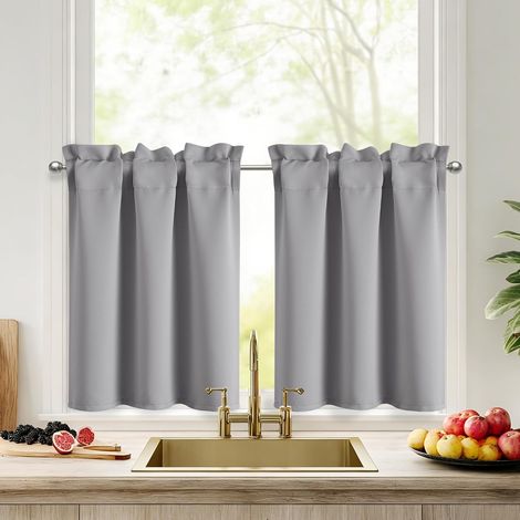 Petit Rideau Occultant Passe Tringle, Gris Argenté, 60L X 45H cm (1/5)