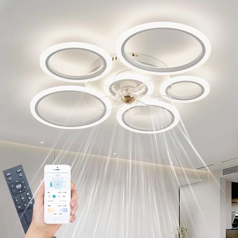 Silencieux Ventilateur de Plafond avec Telecommande et lumiere, Moderne LED Ventilateur Dimmable Plafonnier avec App Télécommande pour Chambre, Salon, 6 Vitesses Réversible, Minuterie (Blanc-90cm) (1/5)