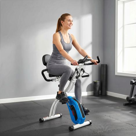 Vélo d'Appartement Pliable Vélo de Fitness 3 en 1 Silencieux Connecté Kinomap Bluetooth et Zwift 105x53,5x109cm Bleu (1/5)