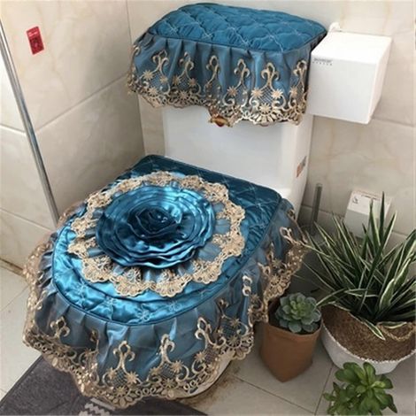 Ensemble de 3 housses de siège de toilette en dentelle douce et lavable, réutilisables, avec élastique et fermeture éclair. (1/5)