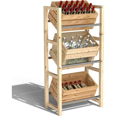 Getränkekistenregal für 3 Getränkekisten Getränkeregal Holz Kistenregal mit 3 Ebenen freistehend Getränkekistenhalter belast 150kg Kistenständer für Bier, Wasser 56 x 32 x 112 cm Naturholz (1/5)