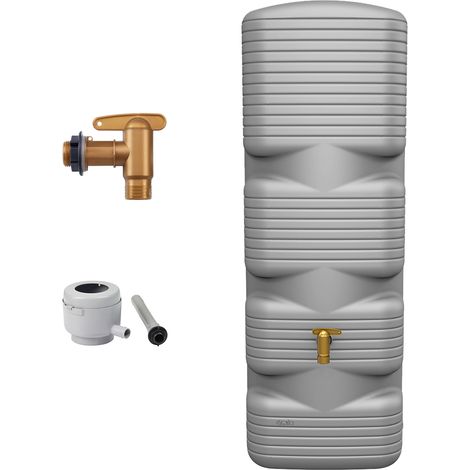 4rain QUADRO serbatoio da parete set completo 170 litri grigio cemento incl. rubinetto in plastica e raccordo pluviale