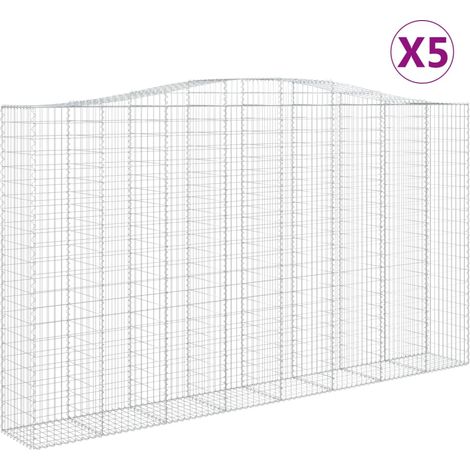Paniers à gabions clôture cage mur de soutènement arqués 5 pcs 400 x 50 x 220/240 cm fer galvanisé Argent