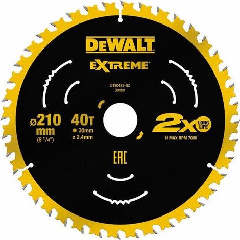 DeWALT DT20433-QZ Extreme 210 x 30mm 40T TCT Saw Blade