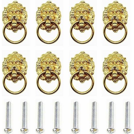 Stück Löwenkopf-Schrankgriffe, antike Bronze-Löwen-Schubladengriffe, Löwenkopf-Schubladenringe, mit Schrauben, für Schranktürgriffe und Schubladengriffe (Gold) (1/5)