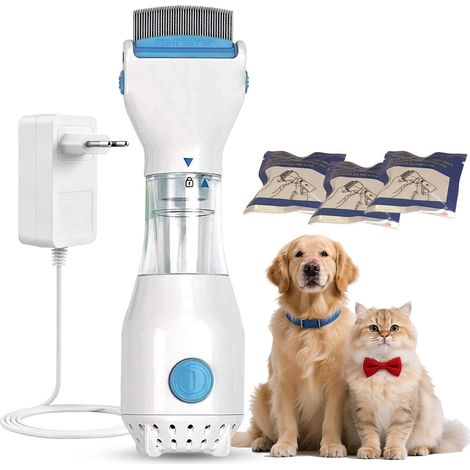 Pettine antipulci elettrico per cani con 3 sacchetti filtro per cani e gatti, rimozione pulci e zecche (1/5)
