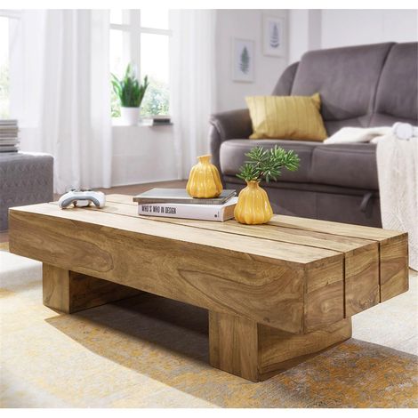 Couchtisch Massiv-Holz Akazie Design Wohnzimmer-Tisch dunkel-braun Landhaus-Stil Beistelltisch B/H/T ca. 120/30/45cm (1/5)