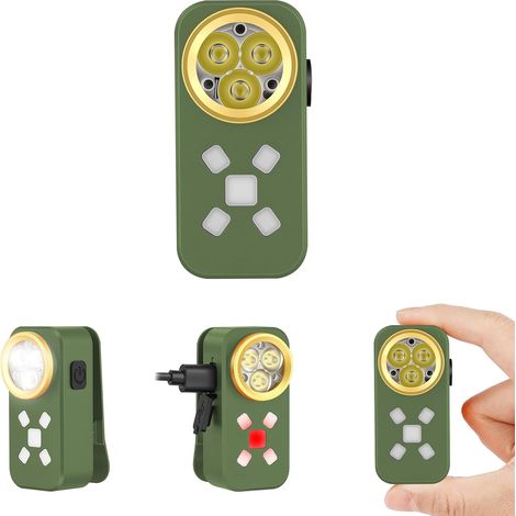 Lampe de Poche à Clip, 500LM Mini Lampe Torche à Clip avec 10 Modes Lampe Poche LED Rechargeable Lampe Running Portable Étanche avec Lumière Spot & Flood pour Camping Randonnée Urgence, Vert (1/5)