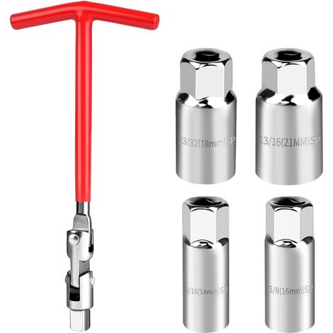 Kit Clé à Bougie D'Allumage - 5 Pièces Cle a Bougie Allumage, CléS à Bougie Douilles, Extracteur de Douille Bougie für Die meisten Autos, Motos, Tondeuse à Gazon (Rouge,14/16/18/21mm)