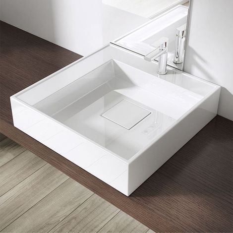 Bathroom Cloakroom 50x50CM Stone Resin Basin - Wall Hung Or Countertop Mount Square Bathroom Sink Concealed Waste - Durovin Bathrooms (1/5)