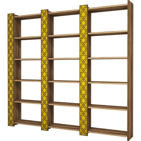 Étagère bibliothèque bois marron et jaune Orka 184cm (1/4)