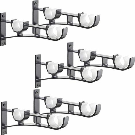 6 Stück Hochleistungs-Gardinenstange aus Metall, Gardinenstangenhalterung, doppelte Gardinenstangenhalterung, Gardinenhalterung, Aluminium-Gardinenstangenhalterung, schwarze Gardinenstangenhalterung (1/4)