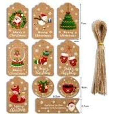 Etiquetas de regalo navideñas de papel kraft, etiquetas para equipaje con forma de vieira, lisas + cordón marrón, 100 unidades, nueva colección (1/4)