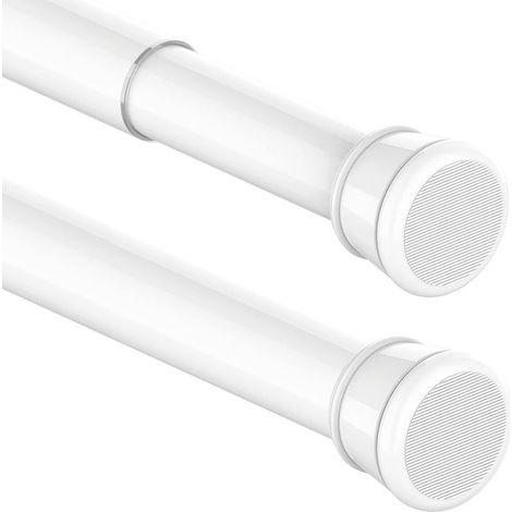 2pcs Tringle à rideaux télescopique sans perçage pour salle de bain, fenêtre, penderie, 155 190cm, blanc (diamètre 25 mm) (1/5)
