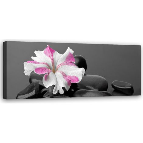 Tableau sur toile Pierres Fleur Rose Zen 90x30 (1/5)