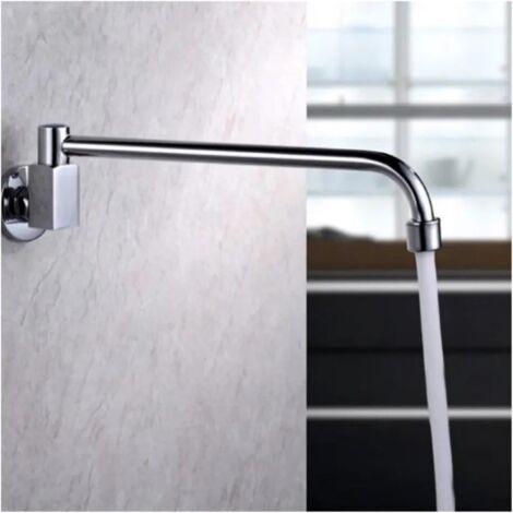 Robinet de cuisine mural simple en laiton froid chromé avec tube pivotant de 25 cm de long