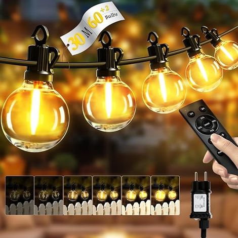 Outdoor Fairy Lights LED String Lights G40 Bulbs Remote Control IP65 Modes Brightness Timer Garden Terrace Wedding Party (1/5)