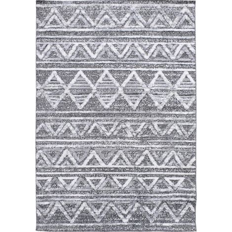 Tapis longs poils shaggy 120x170 gris et blanc tissé rectangle motif berbère