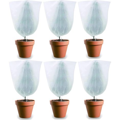 Blanc(60 x 80 cm)Lot de 6 Housse d'hivernage pour Plantes en Pot, Housse de Protection pour Plantes Plantes de Protection Contre Le Gel Hiver avec Cordon de Serrage pour Protection des Plantes (1/5)