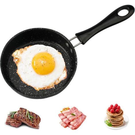 Mini padella per uova da 12 cm, mini padella a induzione, piccola padella a induzione con manico, piccola padella antiaderente per uova, portatile, per uova, pancetta, fette di prosciutto, bistecche (1/5)