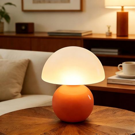 Lampe de table LED à intensité variable pour salon, lampe de chevet, lampe de chevet champignon, base en céramique, petite veilleuse en verre (Orange) (1/5)