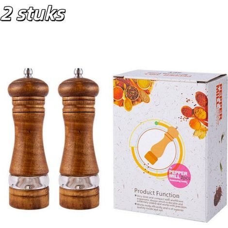 Lot de 2 moulins à sel et poivre en bois – Broyeurs manuels avec fenêtre transparente – Mécanisme céramique réglable – 15 cm – Jaune (1/5)