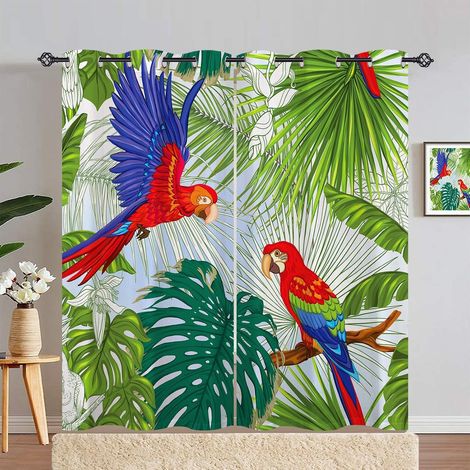 Rideau Occultant Tropical Perroquet Palmier Rideau Thermique Isolant Tenture Opaque à Oeillets Draperies Intérieurs pour Maison Chambre Salon 2 Panneaux L 140 x H 280 cm - 140L X 280H cm (2 Panneaux) (1/5)