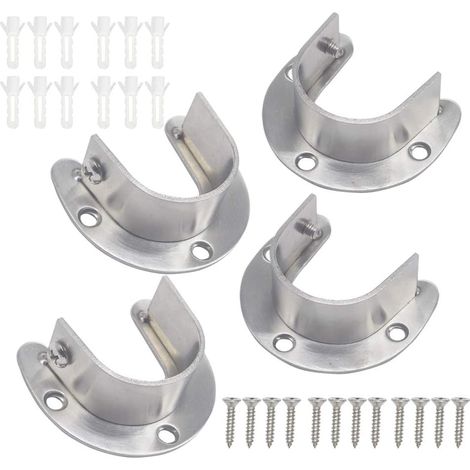 Support Tringle Penderie, 25 mm Fixation Tringle Rideaux en Forme de U 4pcs Douilles de Poteau de penderie en Acier Inoxydable avec vis Extrémité