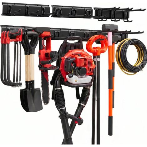 Installation Facile Porte-Outils Mural de Jardin, Support 3 Rails pour Ranger Pelles, Râteaux et Balais au Garage (1/5)