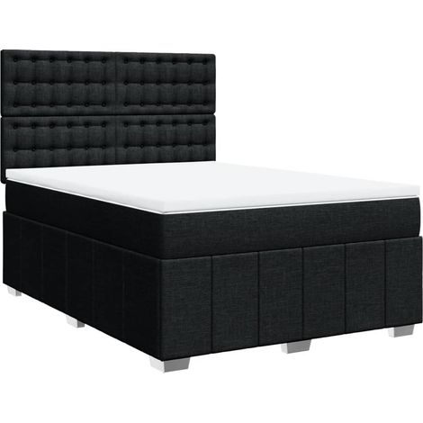 Lit double  Lit adulte  Sommier à lattes de lit avec matelas Noir 160x200 cm Tissu (1/5)