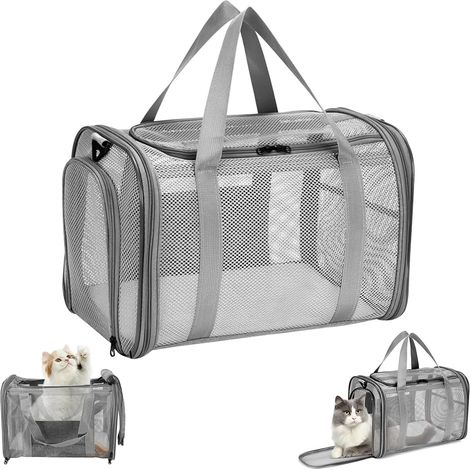 Sac Transport Chat, Sac de Transport pour Chien Respirant et Pliable, Caisse de Transport Chat avec Bandoulière Réglable, Cage Transport pour Chat et Chien Voyage en Train,Voiture(42x26x29cm) (1/5)