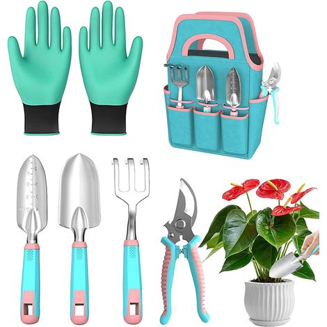 Kit de jardinage Gants de plantation, baguette de jardin, râteau et sécateur – Kit de jardinage avec transport pour jardin, terrasse, balcon, pelouse extérieure et intérieure