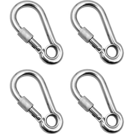 Moschettoni con bloccaggio, moschettone a molla in acciaio inossidabile 316 di grado marino con occhiello, moschettoni con bloccaggio a vite per corda da palestra, arrampicata, altalena, chiavi, amaca (1/5)