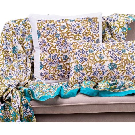 Drap de décoration multifonction en coton motif turquoise 180x270 Monreale (1/4)