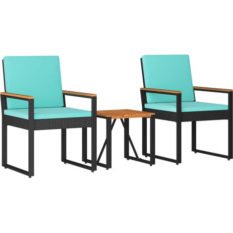 Set Mobili da Esterno 3 pcs Nero e Turchese polyrattan vidaXL