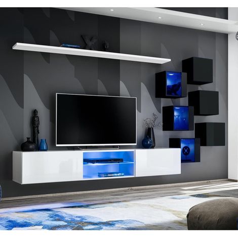 Ensemble Meuble TV "Switch XXI" 260cm Blanc & Noir (1/4)