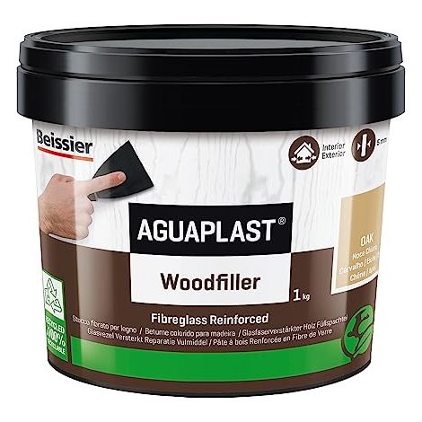 Aguaplast Woodfiller 1 kg Stucco fibrato pronto all’uso per riempire buchi e crepe su legno in mano unica senza ritiro. Colore Noce chiaro