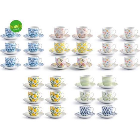 Set di 6 tazzine da caffè con piattino Surrealspring2 Royal Norfolk in porcellana 90 cc decori assortiti