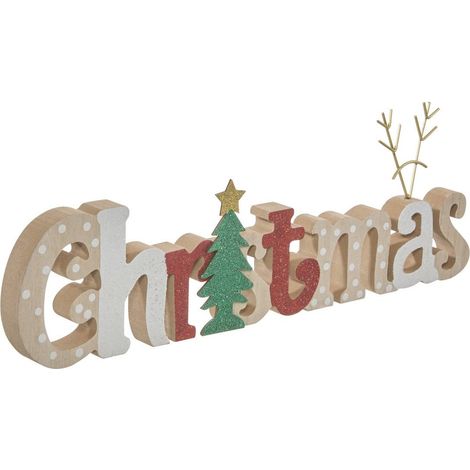 Scritta decorativa in legno “christmas”, lunghezza 35 cm - Feeric lights & christmas