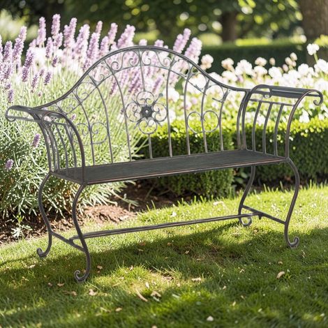 144cm Vintage Garden Bench in Antique Finish - Metal - L100 x W57 x H144 cm - Green/Gold