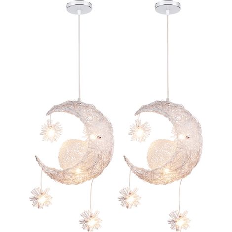 LED Suspension Luminaire Moderne Lustre Lune Étoiles Lumière Plafonnier avec 5 Ampoules Ø25CM Lumière Blanche Chaude - 2Pcs (1/4)