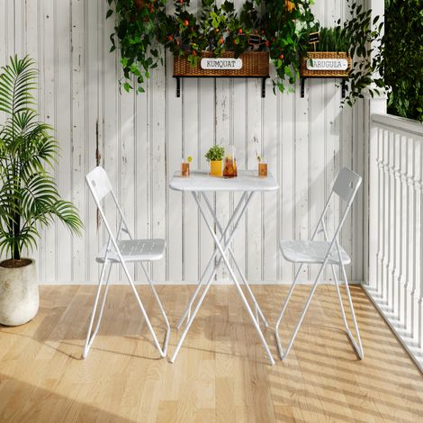 Ensemble bistro pliable 3 pièces – Blanc – Intempéries – Terrasse/Intérieur – Confortable (1/5)