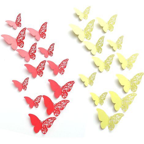 Papillon Mural 3D - Décalcomanie Murale Papillons en Papier Brillant - Pour Chambre Enfant Salon Mariage Fête Anniversaire - Lot de 48 Pièces (1/5)