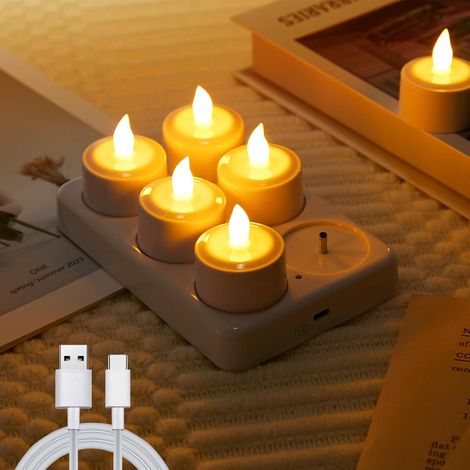 Lot de 6 Bougie LED Rechargeable, Flamme Vacillante, Batterie 120mAh, Pour Noël Mariage Table (1/5)
