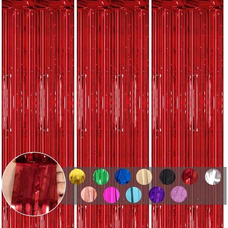 3 pièces Rideau Métallique de Frange Rouge,1mx2m Scintillants Foil Rideau Shimmer Brillants Decoration Anniversaire Photo Fond,pour Deco Porte Fenetres,Disco,Scintillant Mariage,Maison,Fête,Noël (1/5)