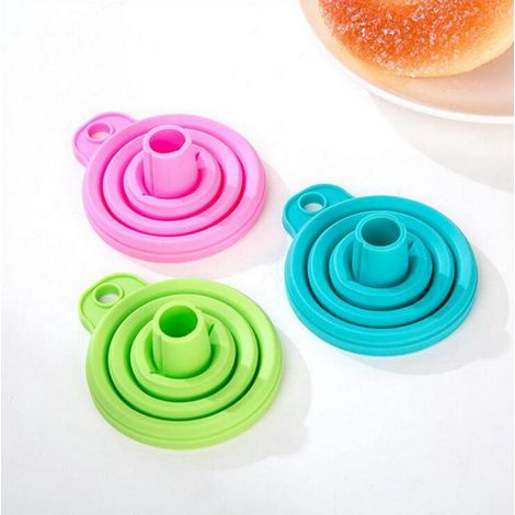 Entonnoir en silicone pliable 3 couleurs arc-en-ciel, entonnoir de cuisine rétractable multicolore, accessoire culinaire compact (1/5)