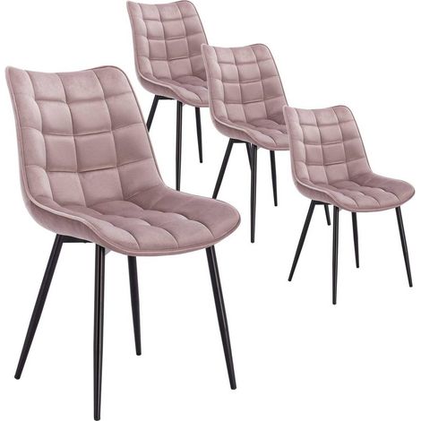 WOLTU 4 x Esszimmerstühle 4er Set Esszimmerstuhl Küchenstuhl Polsterstuhl Design Stuhl mit Rückenlehne, mit Sitzfläche aus Samt, Gestell aus Metall, Rosa