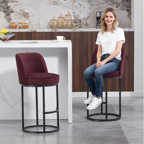 Barhocker mit Rückenlehne 63,5 cm Leinen WINE RED OKMYHOME (1/5)