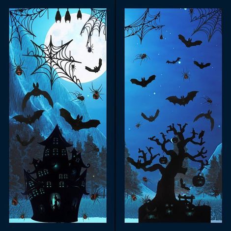 Halloween Fenêtre Autocollants,6 Feuilles Double Face Stickers Halloween Decoration,Fenêtre de Araignée Web Déco Halloween (20x30cm) (1/5)